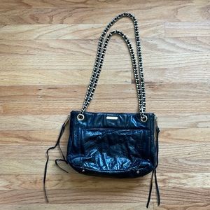 Rebecca Minkoff Black Leather Swing Convertible Shoulder Bag Gold Hardware